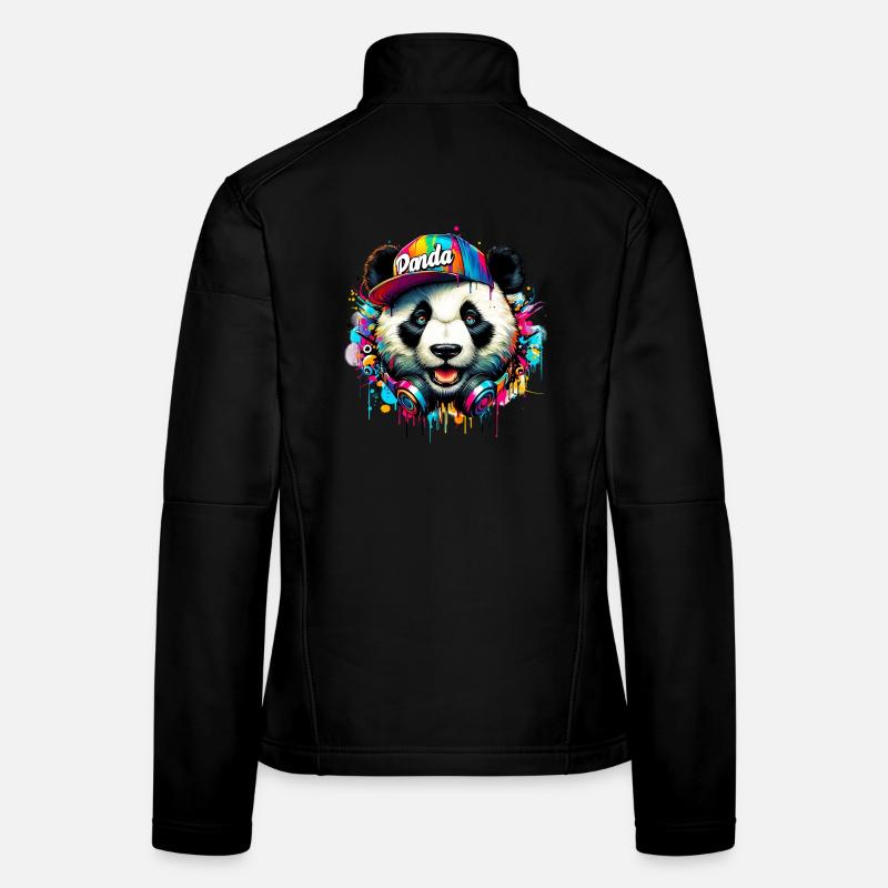 Panda DJ Deejay mit Kopfhörern hört Musik Frauen Softshelljacke
