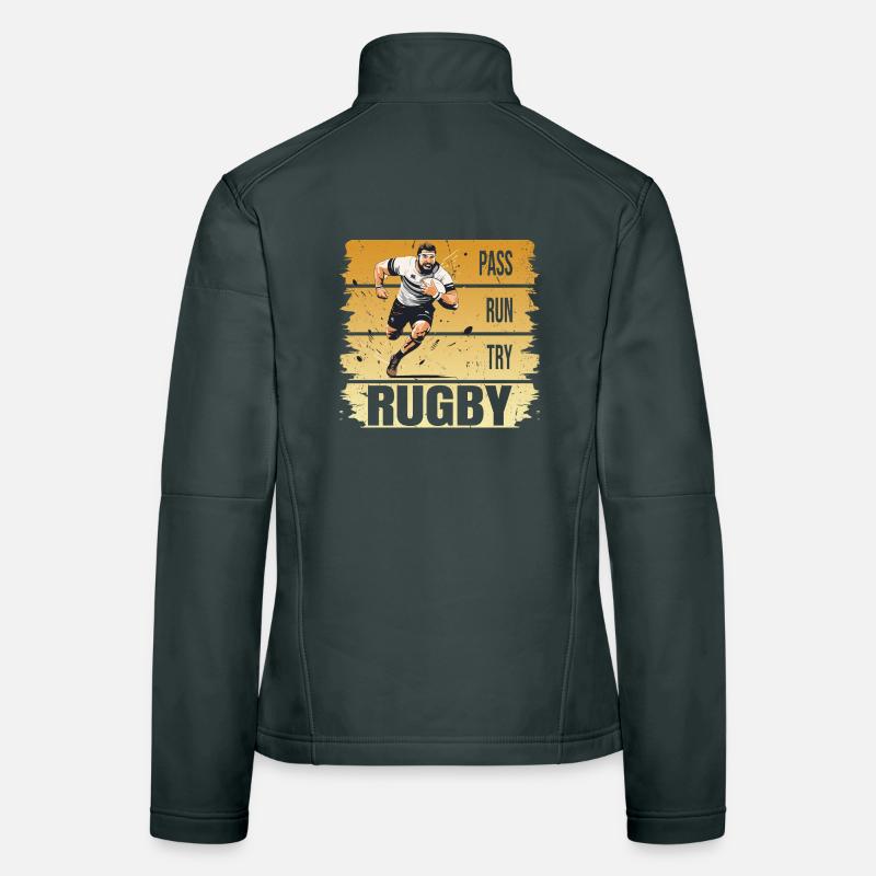 Pass - Run - Try - Rugby Frauen Softshelljacke