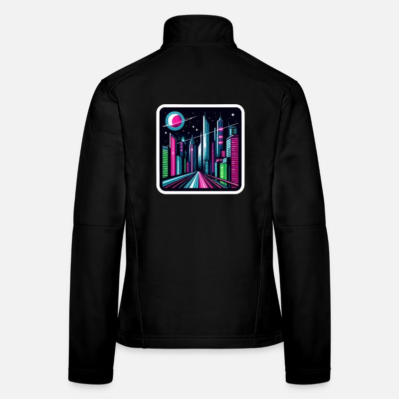 Futuristisches Stadtbild Retro Synthwave Cyberpunk Frauen Softshelljacke