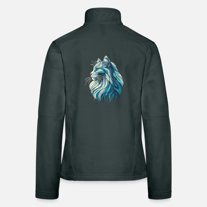Blauer Katzenkopf, geometrische Kunst, Polygone Frauen Softshelljacke