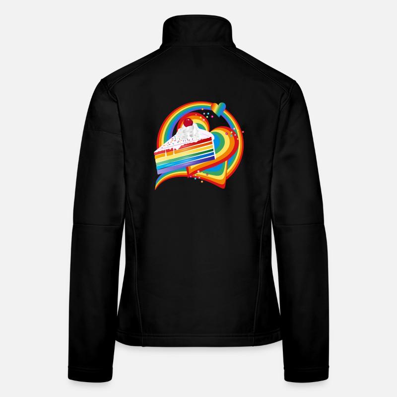 Stück Regenbogen Kuchen mit Sahne und Kirsche Frauen Softshelljacke
