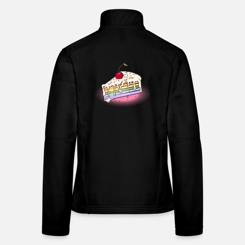 Morceau de gâteau arc-en-ciel avec cerise dans le style bande dessinée Veste en tissu softshell Femme
