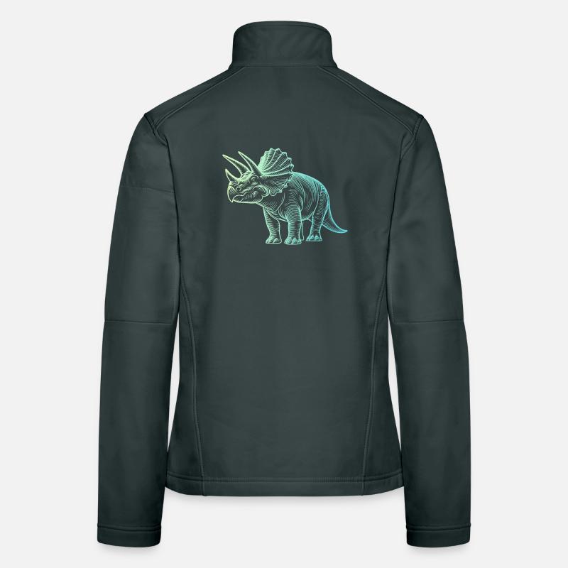 Triceratops Dinosaur Drawing Gradient Blue Green Women's Softshell Jacket