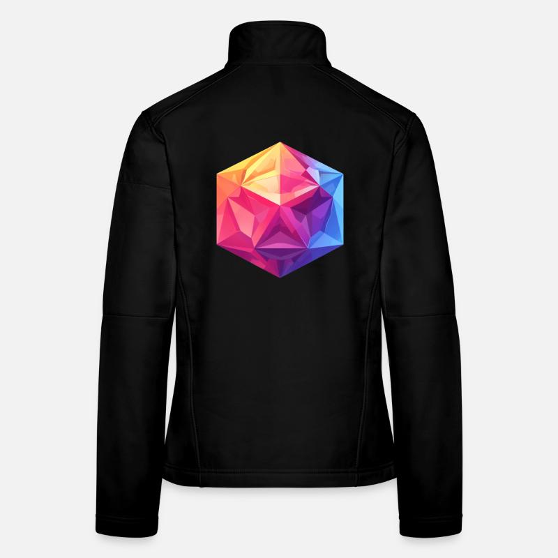 Geometric D20 Cube – Colorful RPG Design - Women's Softshell Jacket - black