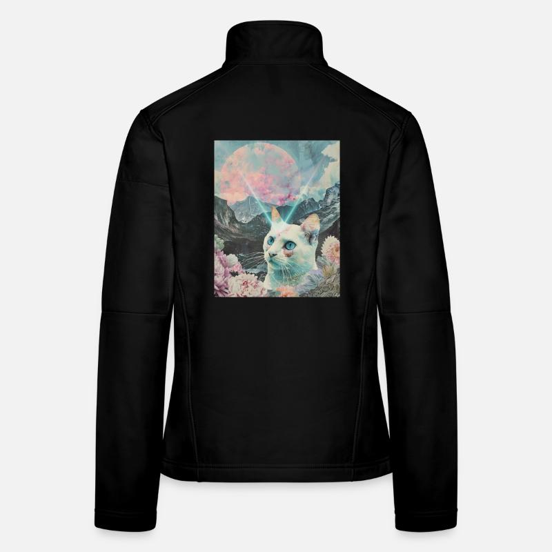 Chat comète entre les pics en fleurs Veste en tissu softshell Femme