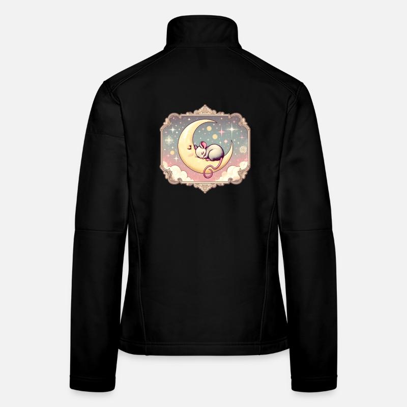 peacefully sleeping mouse, on a crescent moon Women's Softshell Jacket