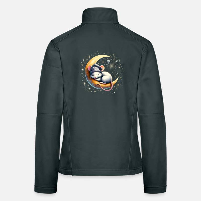 peacefully sleeping mouse, on a crescent moon Women's Softshell Jacket