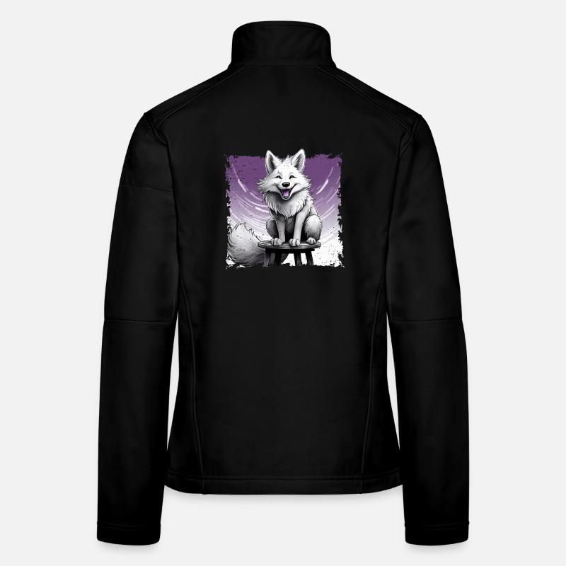 Bande dessinée Fox, riant, assis sur un tabouret | Affiche Veste en tissu softshell Femme