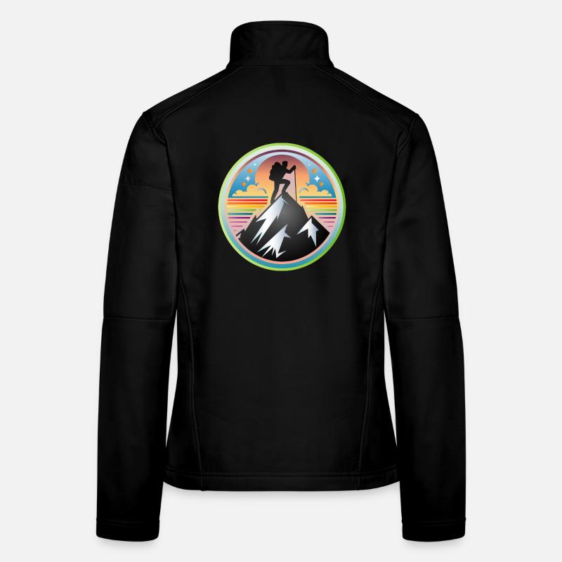 Berge mit einem Bergsteiger auf dem Gipfel Frauen Softshelljacke