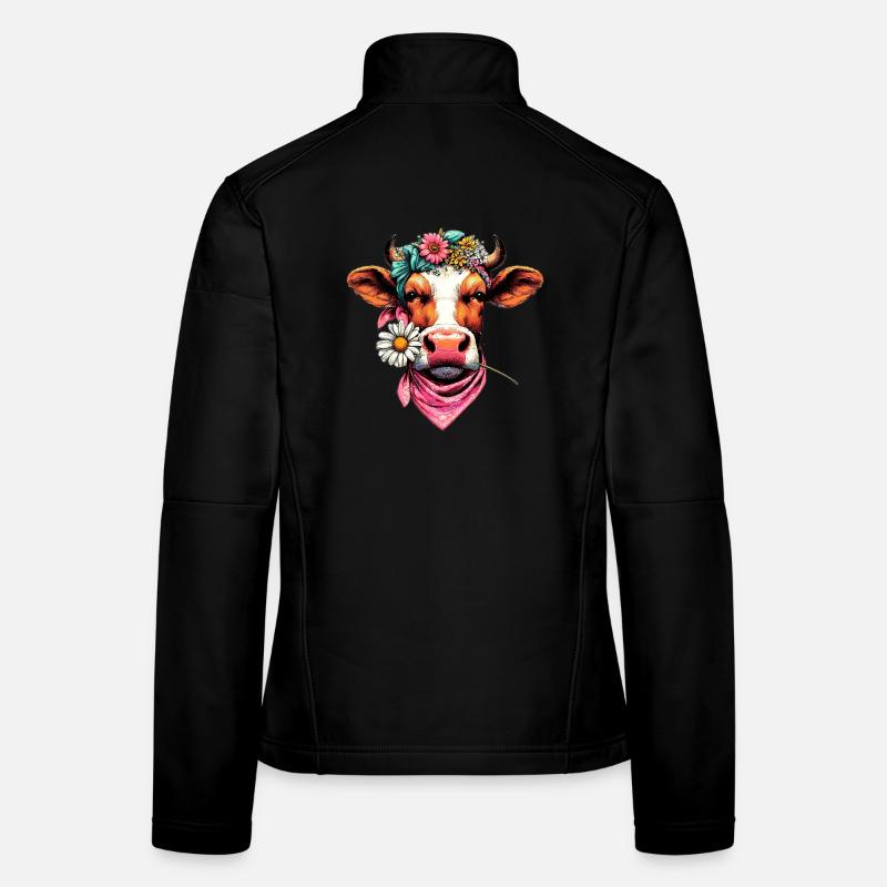 Kuh mit Blumen Frauen Softshelljacke