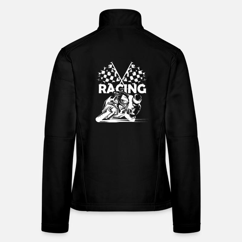 Motorcycle Racing Symbol Checkered Flag Race Track Logo Women's Softshell Jacket