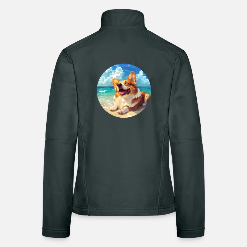 Corgi Beachside Joy Illustration Women's Softshell Jacket