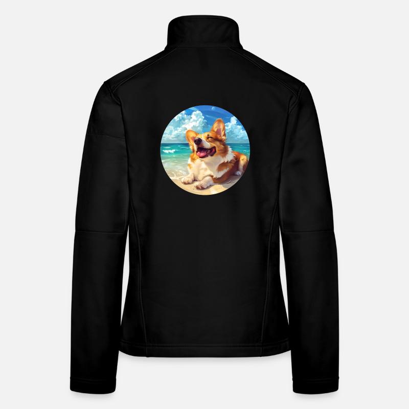 Corgi Strandseite Freude Illustration Frauen Softshelljacke