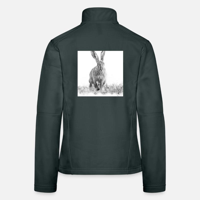 Hopping rabbit black white Women's Softshell Jacket