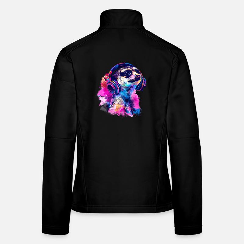 Erdmännchen Erdhündchen Scharrtier mit Kopfhörer - Frauen Softshelljacke - Schwarz