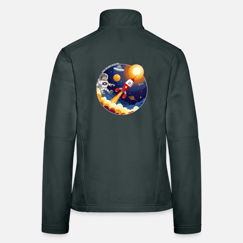 Rocket, astronaut, UFO and planets in space. Women's Softshell Jacket