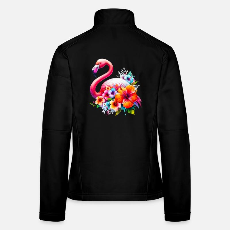 Flamant rose décoré de fleurs d’hibiscus Veste en tissu softshell Femme
