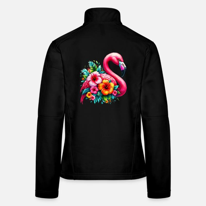 Flamant rose décoré de fleurs d’hibiscus Veste en tissu softshell Femme