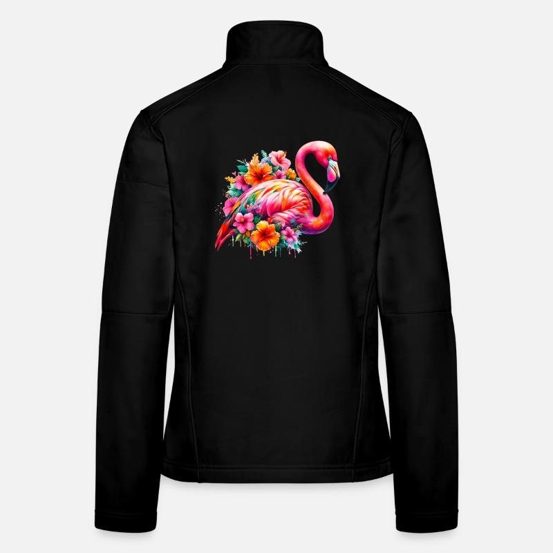 Flamant rose décoré de fleurs d’hibiscus Veste en tissu softshell Femme