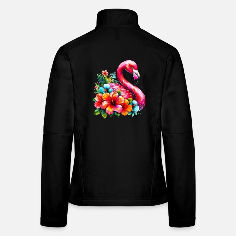 Flamant rose décoré de fleurs d’hibiscus Veste en tissu softshell Femme