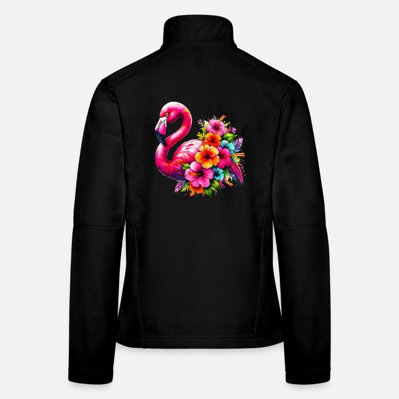 Flamant rose décoré de fleurs d’hibiscus Veste en tissu softshell Femme