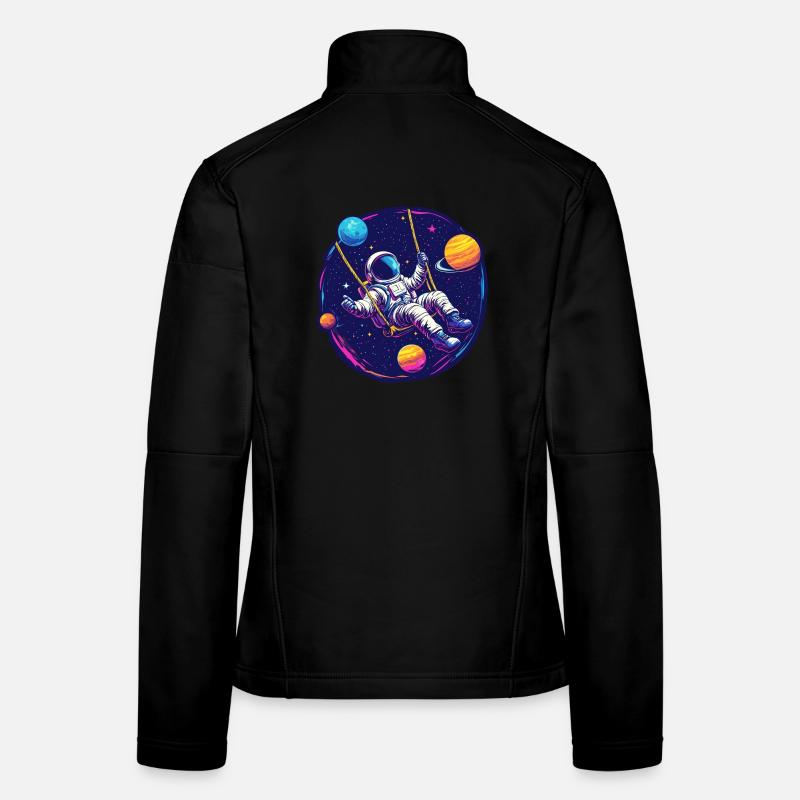 Astronaut mit Schaukel im Weltall - Frauen Softshelljacke - Schwarz