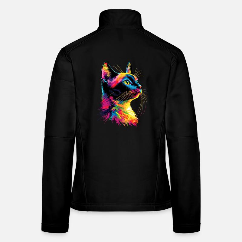 Katze Bunt Regenbogen Farben Popart Cat Mom Katzen - Frauen Softshelljacke - Schwarz