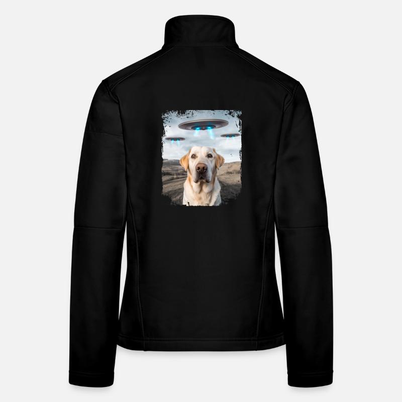 Labrador Retriever Dog Selfie with Alien UFOs. Women's Softshell Jacket