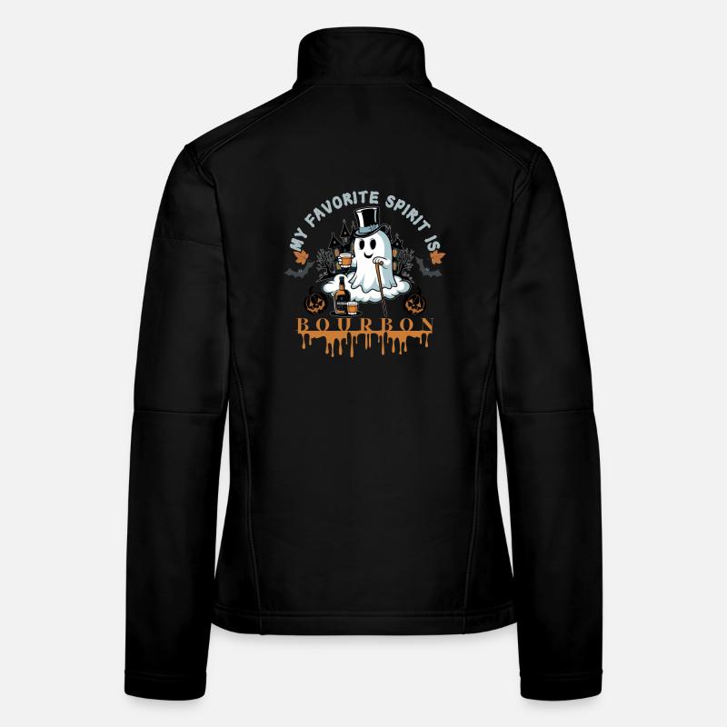 Ghost with Bourbon and Top Hat Halloween Women's Softshell Jacket