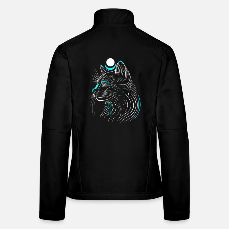 Minimalist Bastet Cat in Profile with Moon Women's Softshell Jacket