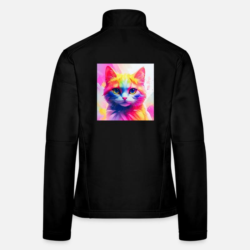 Vibrant Rainbow Cat Artwork Women's Softshell Jacket