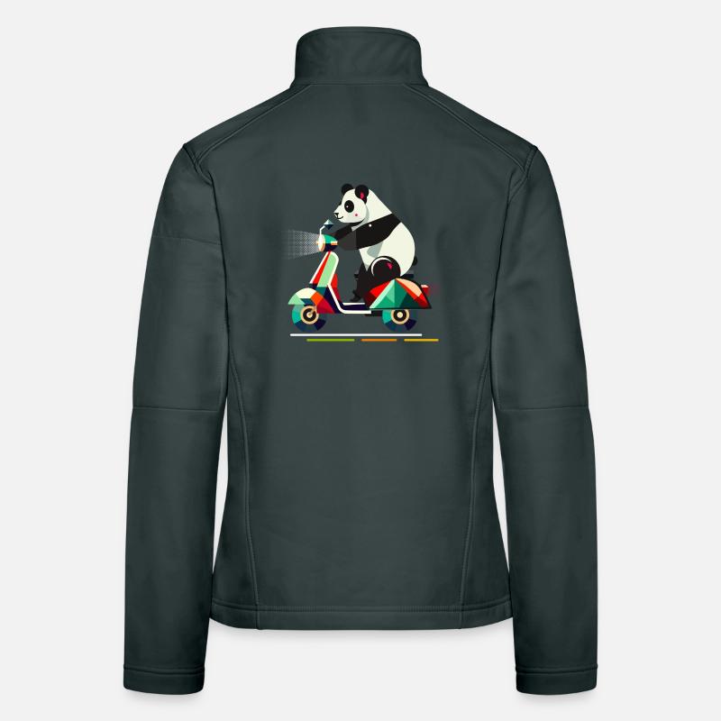 niedlichere Panda auf einem farbenfrohen Roller Frauen Softshelljacke