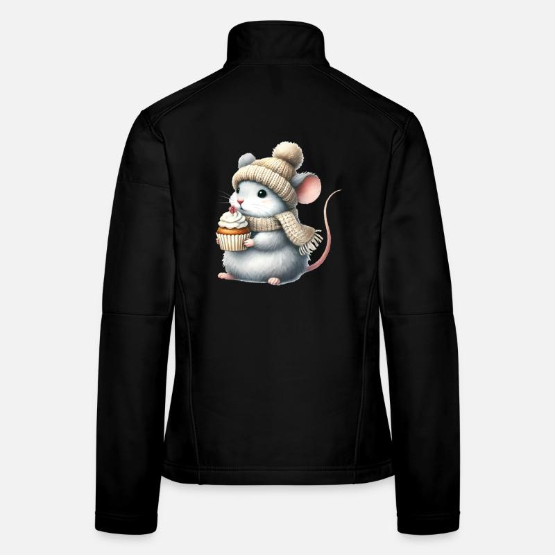 süße Maus mit einer Strickmütze und Cupcake Frauen Softshelljacke