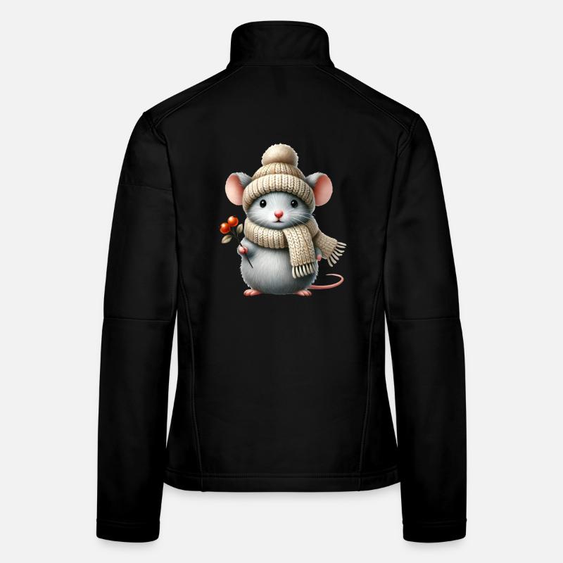 Cute mouse with a warm knitted hat and scarf Women's Softshell Jacket