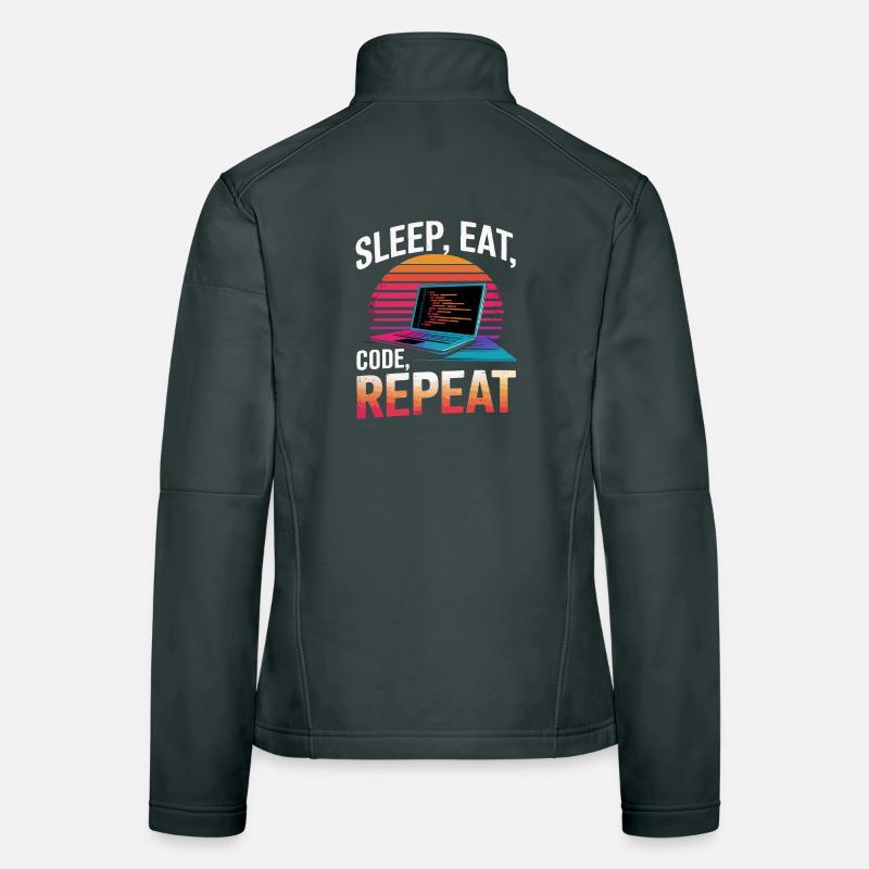 Sleep Eat Code Repeat Gift Programmeur Développeur Veste en tissu softshell Femme