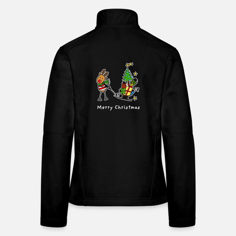 Reindeer pulls tree and gifts on sleigh Women's Softshell Jacket