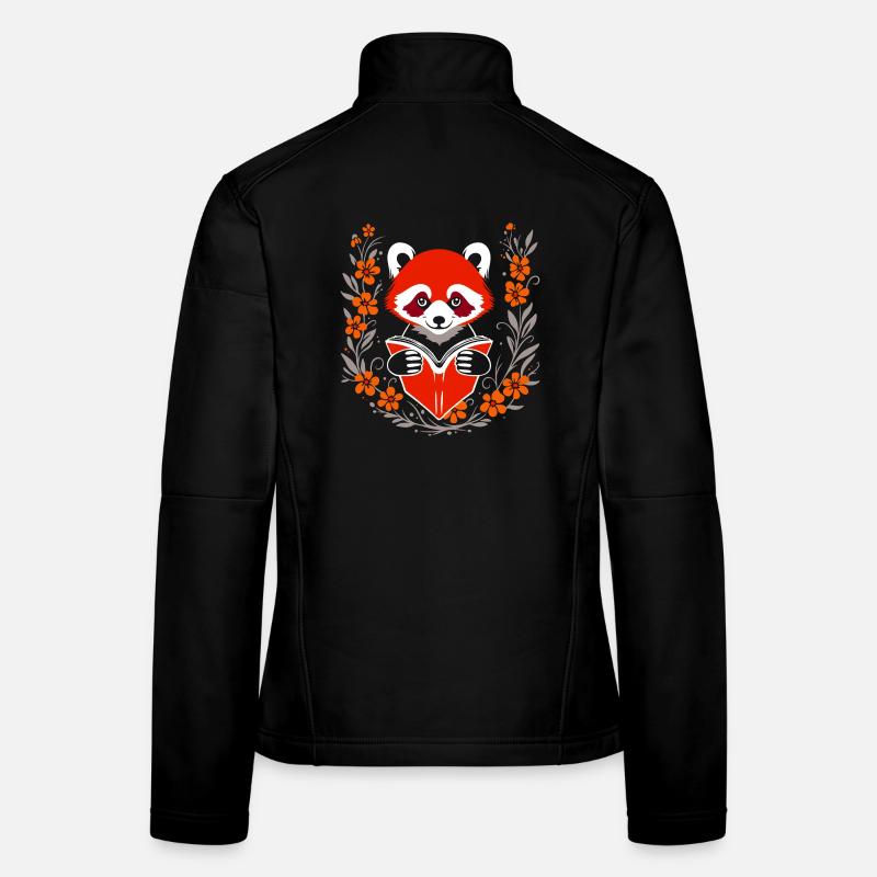 Lesender roter Panda mit Blumen – süßes Design Frauen Softshelljacke