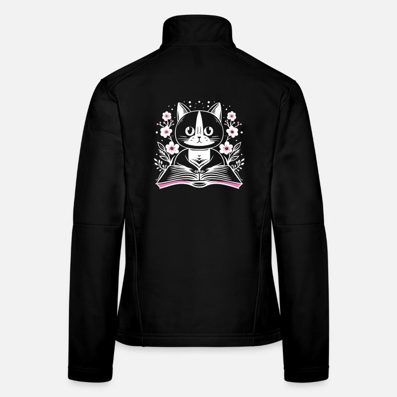 Lecture chat mignon avec livre et fleurs Veste en tissu softshell Femme
