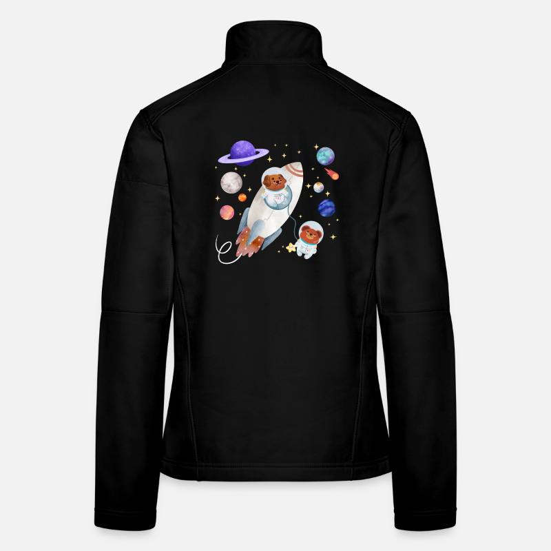Un chien et un ours en peluche explorent l’espace Veste en tissu softshell Femme