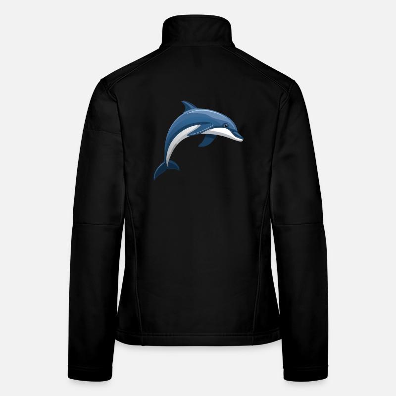 Dolphin jumping blue and white Women's Softshell Jacket