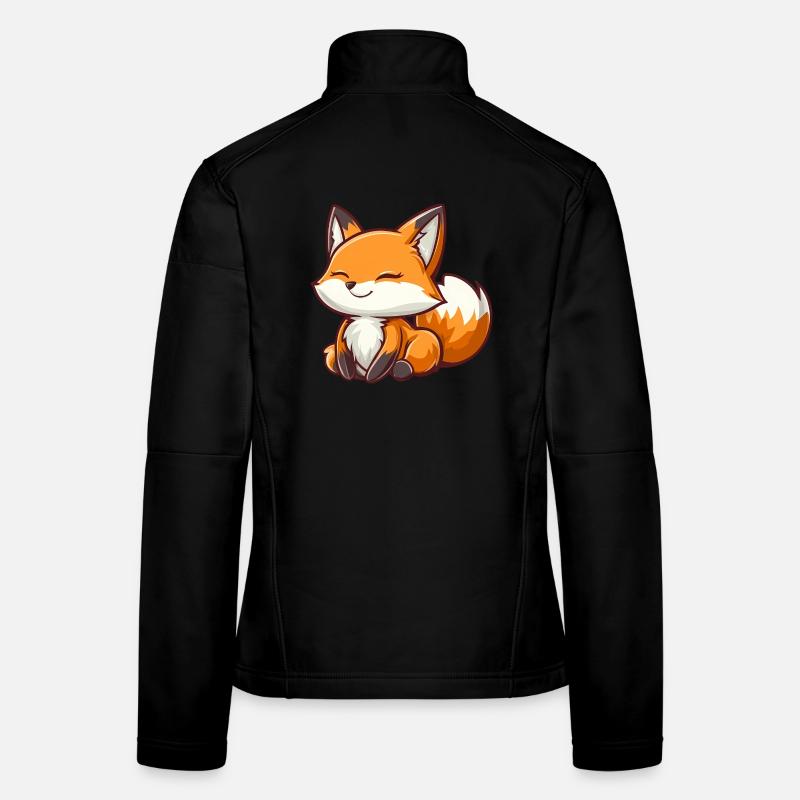 Cute and Happy Fox in Cartoon Style - Women's Softshell Jacket - black