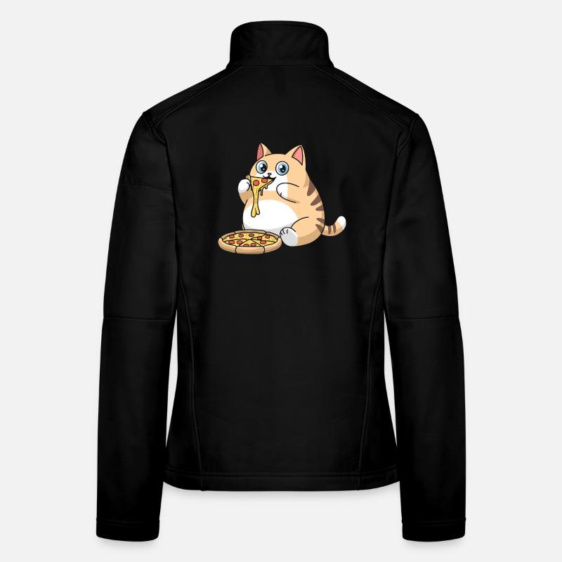 Chat potelé mignon mangeant de la pizza Veste en tissu softshell Femme