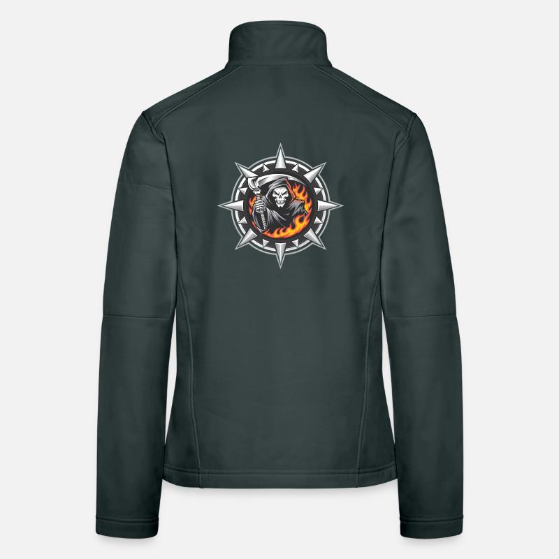 Flaming Reaper on Spiked Crest Women's Softshell Jacket
