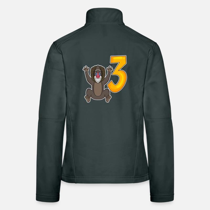 Three 3 - Number 3 - Number 3 Birthday Monkey Women's Softshell Jacket