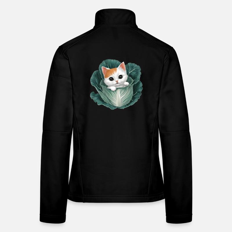 Chaton jetant un coup d’œil à partir d’une feuille de chou Veste en tissu softshell Femme