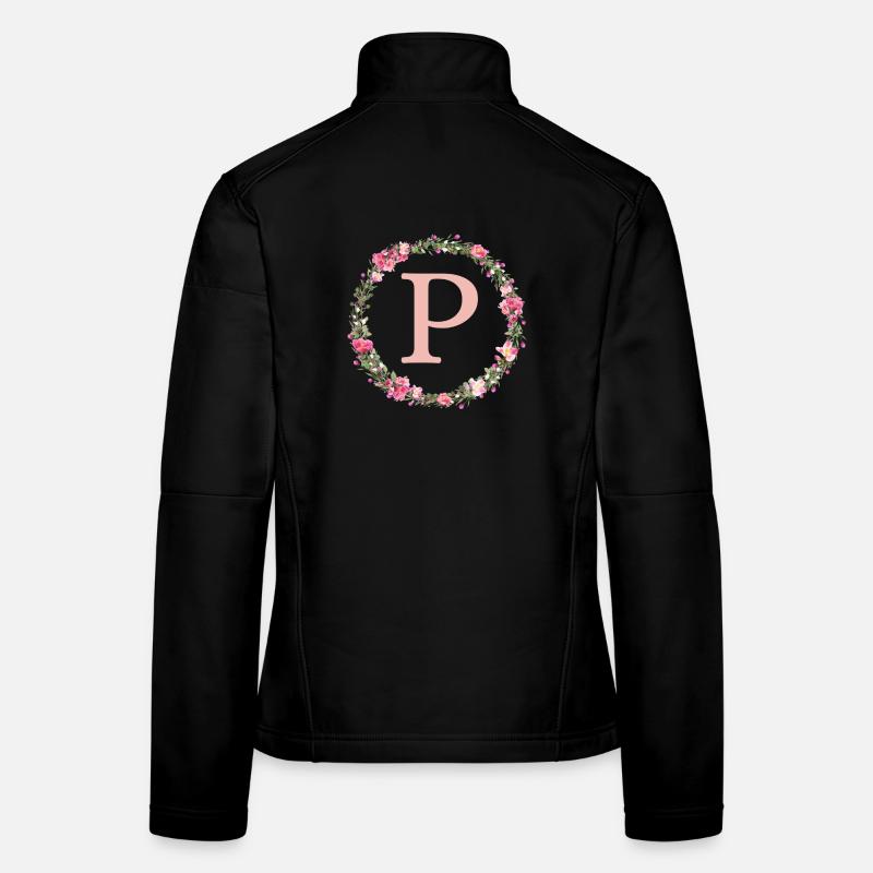 P Monogramm, Blumen-Kranz, personalisierbar Frauen Softshelljacke