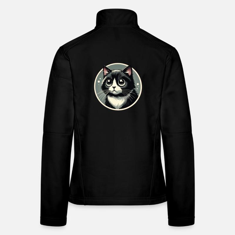 Black and white cat in comic style Women's Softshell Jacket