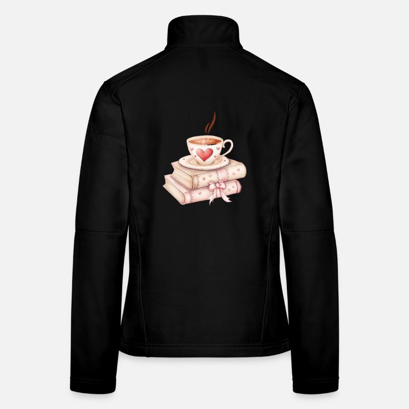 Liebe schlürfen: Kaffee und Bücher - Frauen Softshelljacke - Schwarz