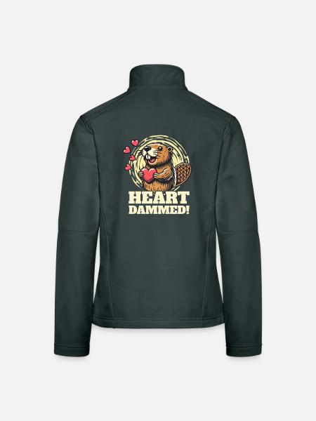 Heart Dammed - Süßes Biber-Design zum Valentinstag - Frauen Softshelljacke - Schwarz - Hinten