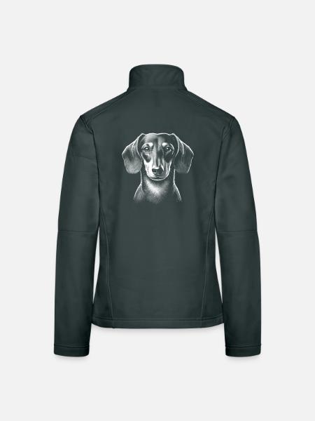 Tête de teckel mignon en noir et blanc portrait - Veste en tissu softshell Femme - noir - Dos